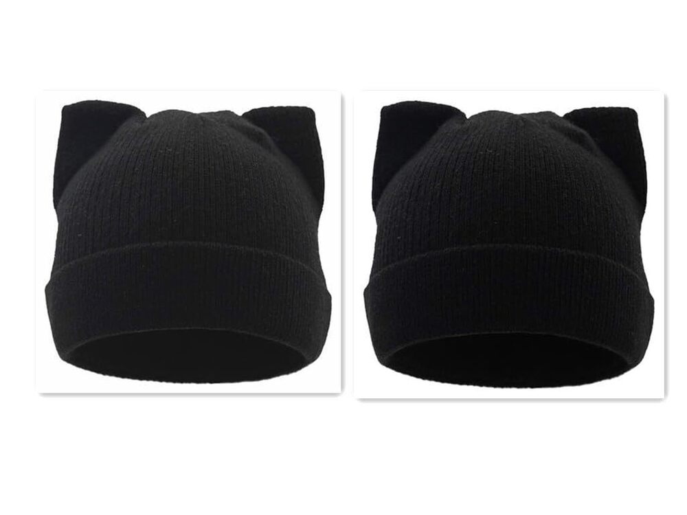 8198 Cat Hat Cat Ear Beanie Hat Wool Braided Knit Trendy Winter Warm Cap